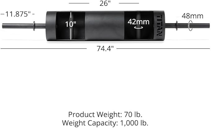Titan Fitness Rackable Strongman Log Bar, Powerlifting Log Press Competition, 1000 LB Capacity, Strength Training Specialty Barbell, Home Gym Weightlifting Equipment