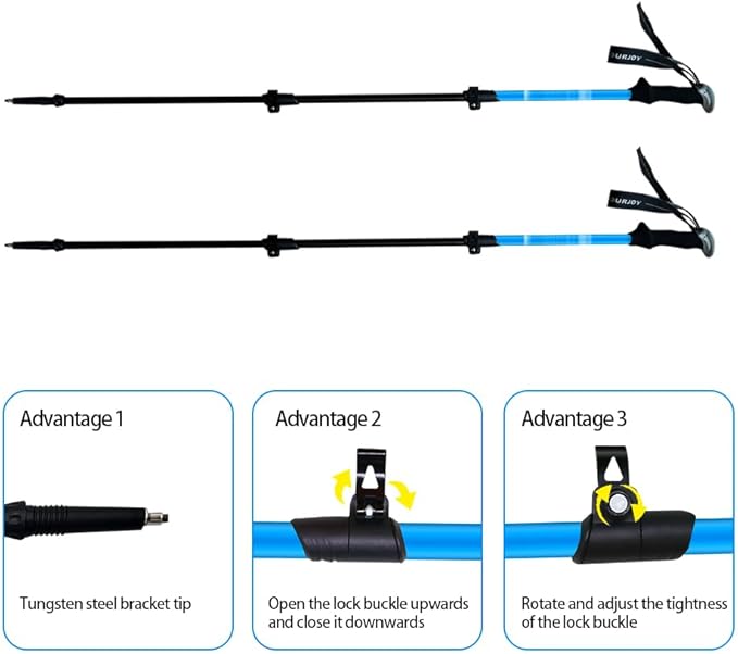 Hiking Trekking Poles, 2 Pack Anti Shock, Adjustable, Collapsible Hiking Poles for Trekking or Walking, Lightweight Aluminum Sticks for Children