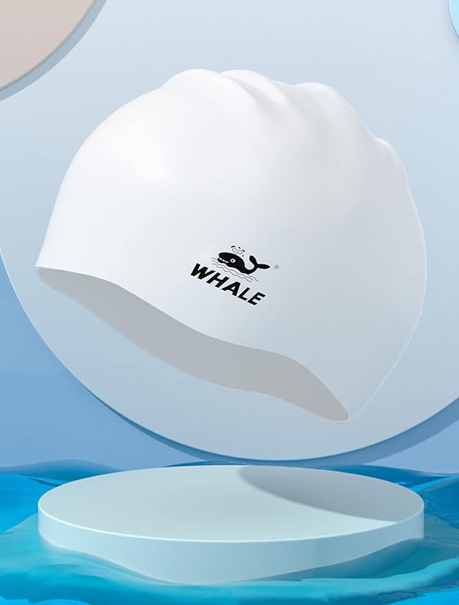 WHALE Extra Large Swim Cap for Women Men, Durable Silicone Swimming Hat with Ear Protection, Unisex Adults Bath Swimming Caps for Long Thick Curly Hair & Dreadlocks Braids Weaves Afro Hair