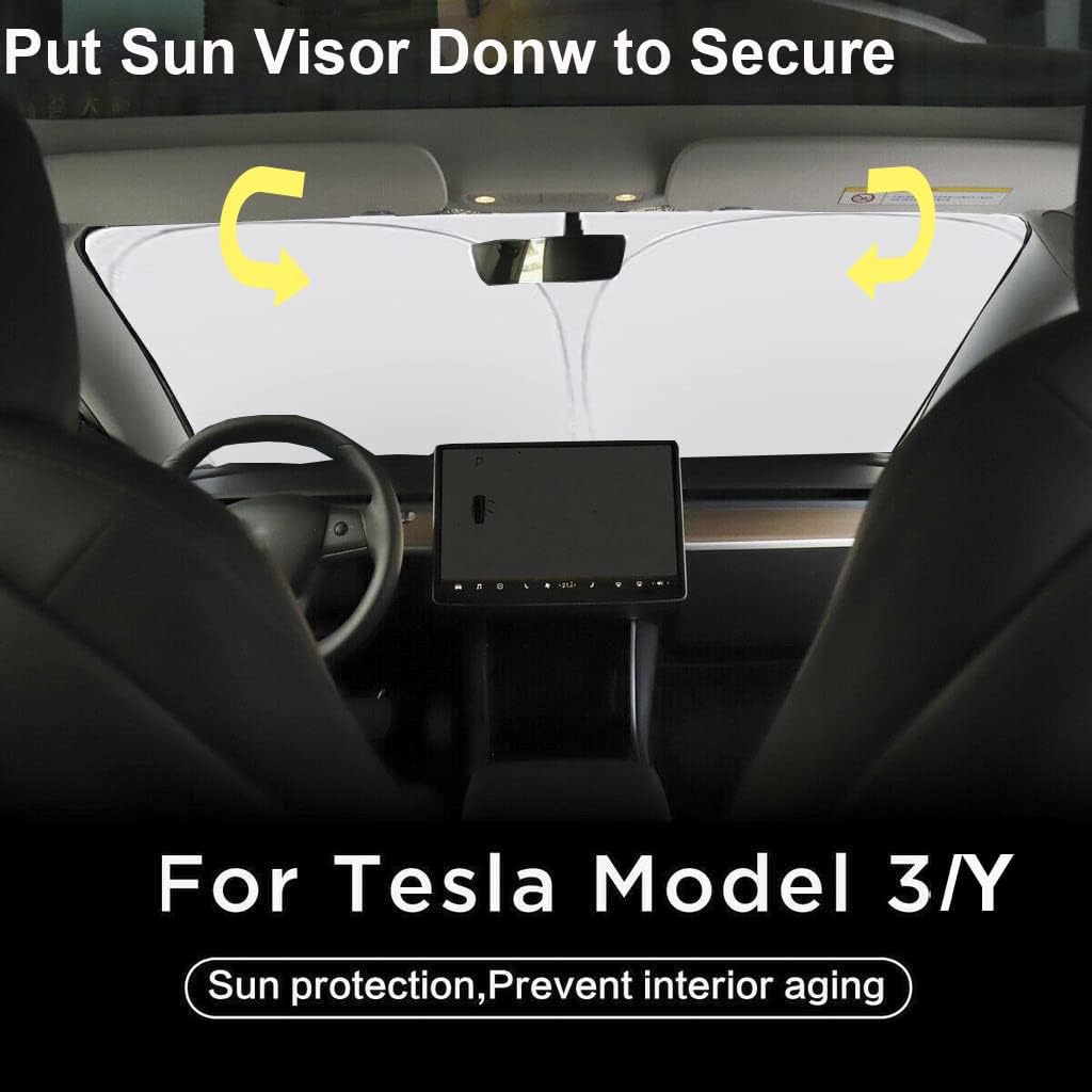 Gven Sunshade for Tesla Model Y Accessories 2025 Funny Eyes Windshield Sun Shade Car Front Window Shade for Tesla Model 3 Accesssories Dual-Sided Versatility (Grey Eyes)