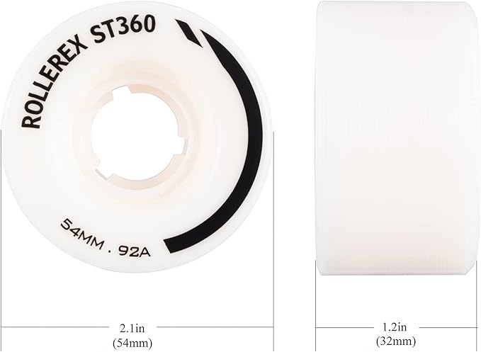 Rollerex ST360 92A Roller Skate Wheels (8-Pack) (Color Options) - Indoor Outdoor - Use for Quad Skate Wheel Replacement (Prime White)