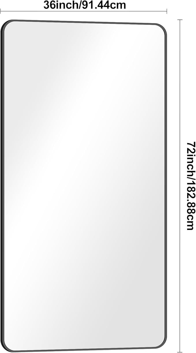 72x36 inch Large Bathroom Mirror,Black Rectangle Mirror,Wall Mounted Bathroom Frame Vanity Mirror with Round Corner for Bedroom Living Room,Entryway Hangs Horizontal or Vertical