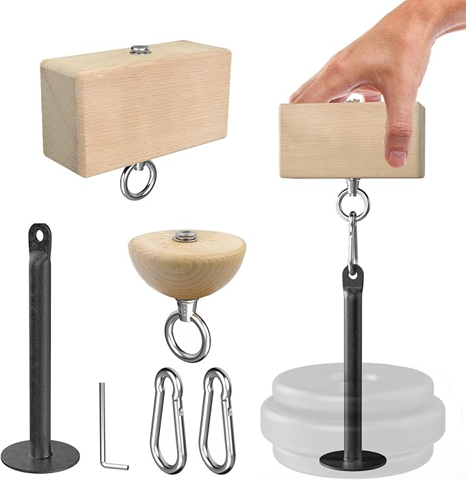 Grip Strength Training Beech Wood Pinch Block & Half-Sphere Ball with Loading Pin β Hand, Finger, Forearm Workout Set for Climbing, Lifting, Fitness Training