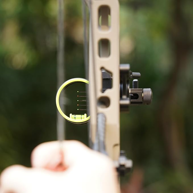 Archery 5-Pin Bow Sight - 0.019" Fiber, Brass Pin, Aluminum Machined - Right and Left Handed, with Hi-Vis Level for Archery, Hunting, Shooting