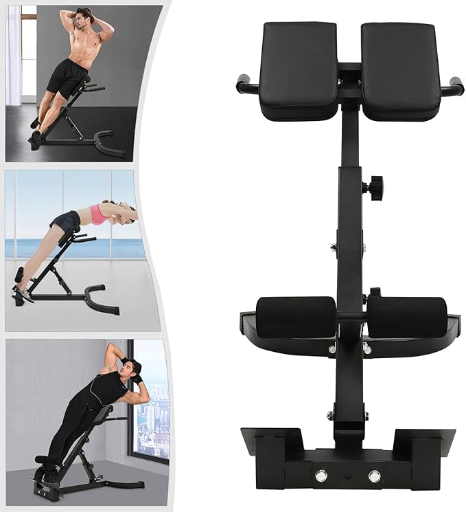 Roman Chair, Hyperextension Bench Roman Chair Adjustable Back Extension Machine Lower Back Exercise Equipment Multi-Functional Workout Bench for Home Gym Full Body Abs Glutes Core Muscles