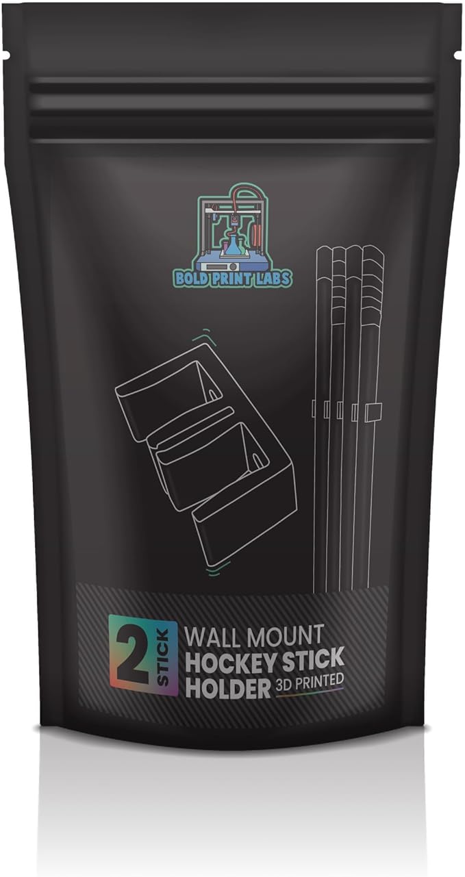 Wall Mount Hockey Stick Holder | Ice Hockey Stick Organizer (Black, 2 Stick Wall Mount)