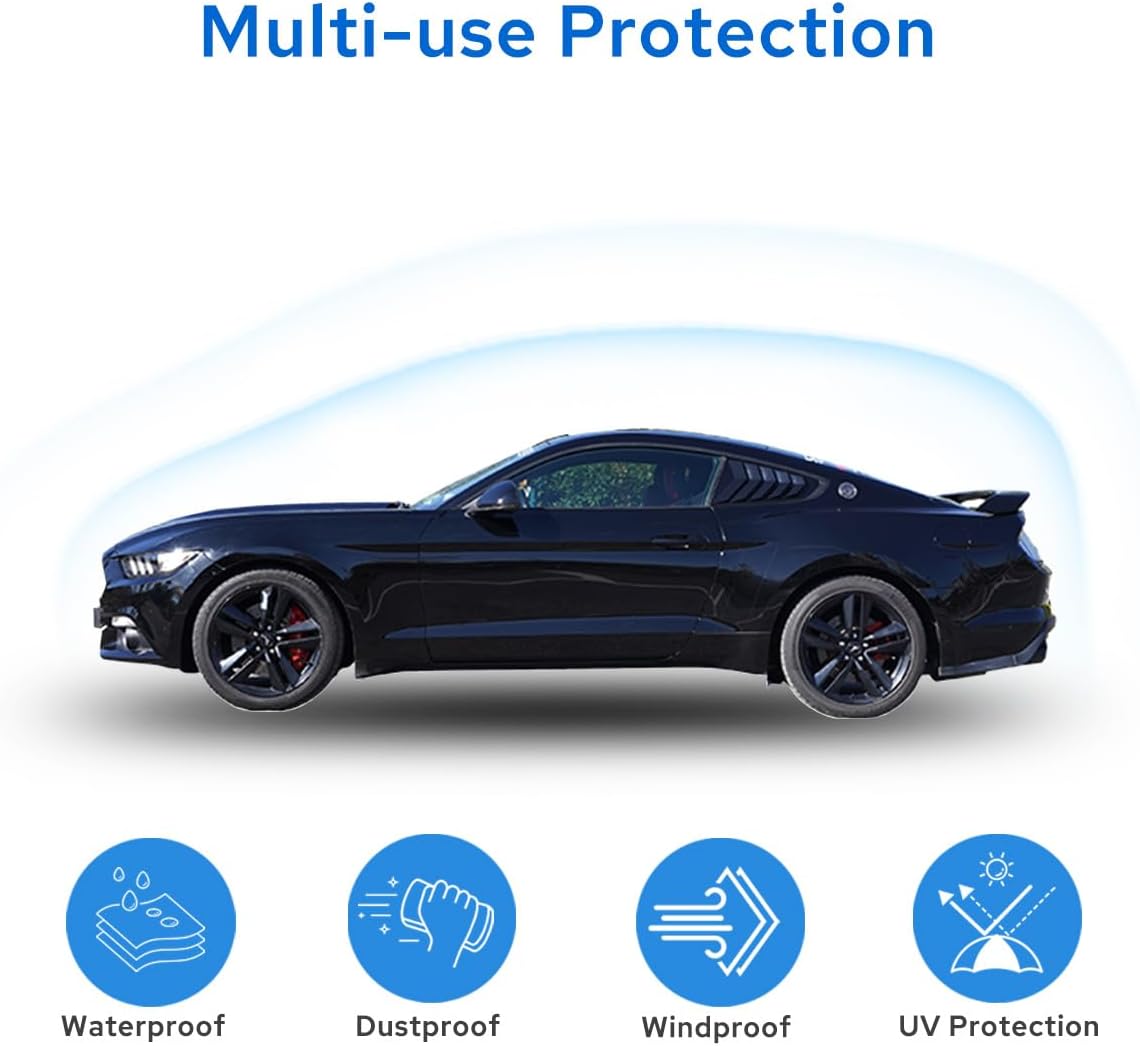 Avecrew for Ford Mustang Car Cover Waterproof All Weather for Automobiles, Outdoor Full Exterior Covers Fit Sedan Ford Mustang with Windproof Strap