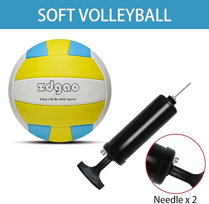 Outdoor Portable Volleyball Net System - Adjustable Height Poles with Soft Volleyball Ball, Pump, Hammer, Boundary Line, and Carry Bag for Backyard, Beach, Lawn