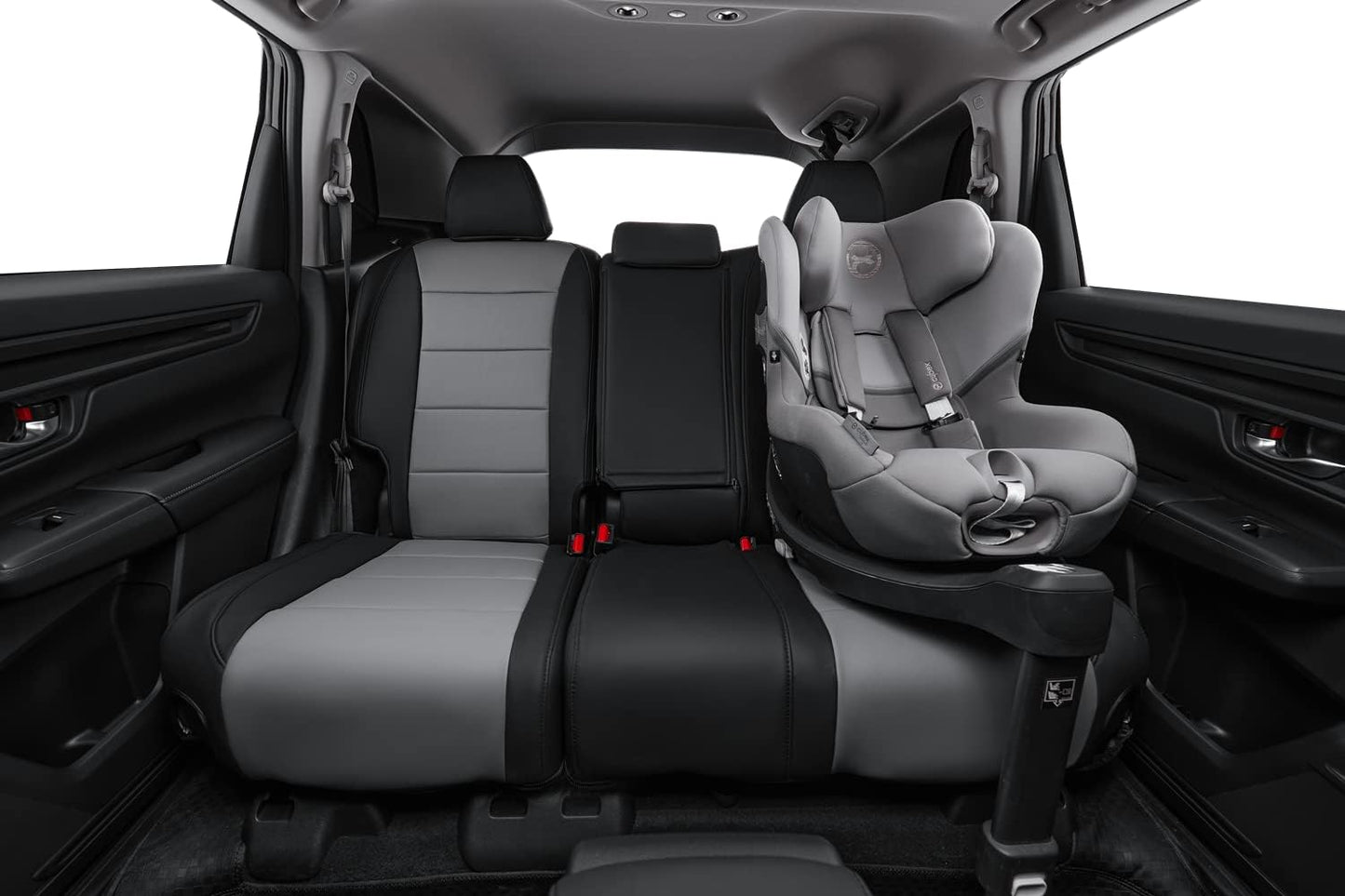 coverdream CRV Seat Covers Custom Fit for 2017-2021 2022 Honda CRV LX,EX,SE,EX-L,Touring,Hybrid,Full Coverage Waterproof Leather Car Seat Protector(Full Set,Black/Gray)