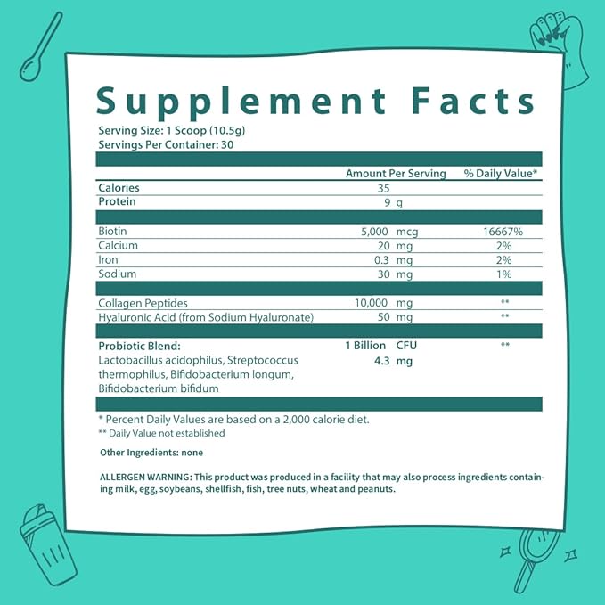 GOBIOTIX Collagen Powder Supplement with Probiotics - Hydrolyzed Protein Collagen Powder for Women - Hair Skin and Nails, Joint and Digestive Health - Collagen Peptides Type I and III - 30 Servings