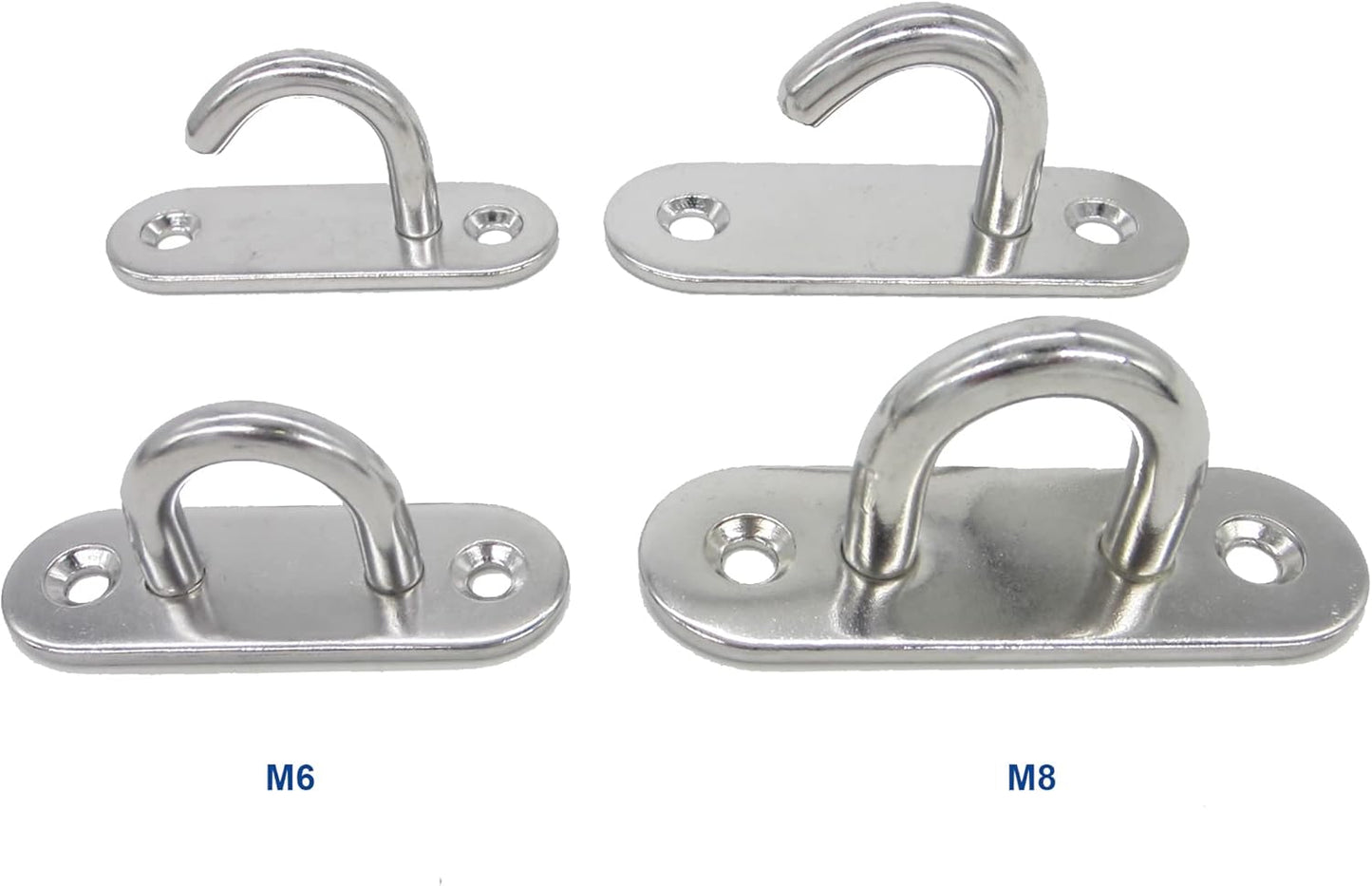 Stainless Steel Ceiling Hooks & Wall Hangers with Rings - Heavy Duty M8 Screw Mount, Rust-Proof Anchor Straps for Garage, Outdoor, Storage (4-Pack)