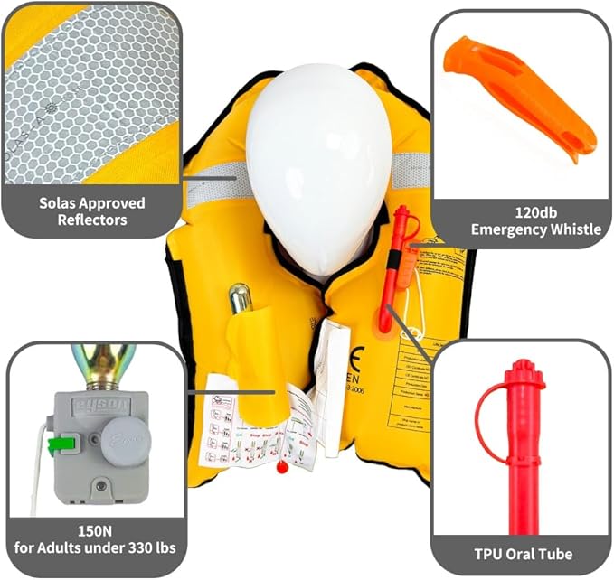 Manual Inflatable Life Jacket|Life Vest for Adults|PFD Low Profile|Supports up to 330 lbs(YSH700)