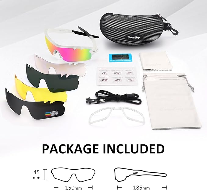BangLong Polarized Sports Sunglasses Cycling Sun Glasses for Men Women with 5 Interchangeable Lenes for Running Baseball Golf