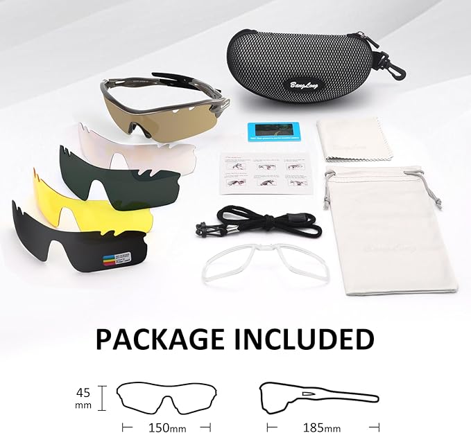 BangLong Polarized Sports Sunglasses Cycling Sun Glasses for Men Women with 5 Interchangeable Lenes for Running Baseball Golf