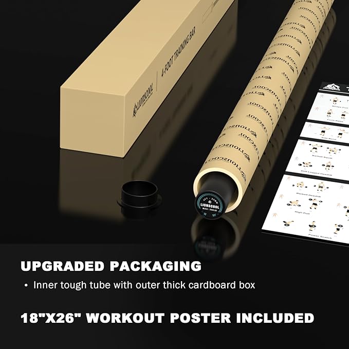 LIONSCOOL Premium 4ft/4.9ft/6ft Barbell for Strength Training and Olympic Weightlifting, 2 Inch Bar for Squats, Curls, Deadlifts, Presses, Hip Thrusts, 350lbs/500lbs/700lbs Weight Capacity