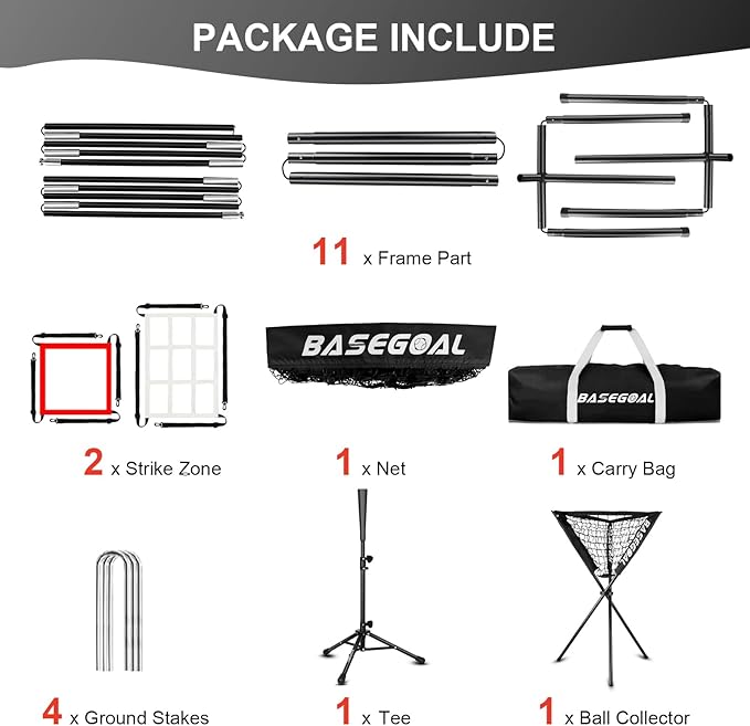 6'×6' Baseball Softball Practice Net,Baseball Backstop,with Batting Tee,Ball Caddy,for Hitting Pitching Batting Catching with Bow Frame,Bonus Strike Zone,Target,Portable and Foldable