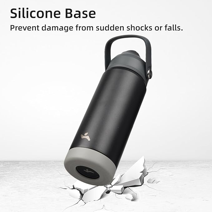 Insulated Water Bottle with Straw Lid,18 oz Stainless Steel Vacuum Metal Bottle with Silicone Handle,Black