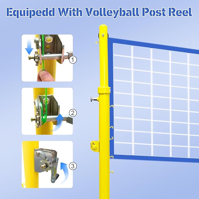 Volleyball Net with Poles,Volleyball Poles for Backyard, 6 Adjustable Heights Volleyball Set 8ft Professional Standard Height Stand, for Backyard Outdoor
