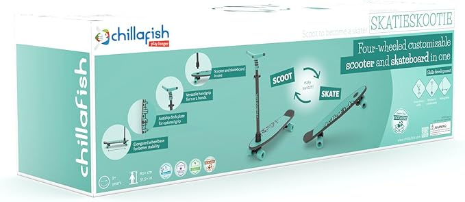 Chillafish Skatieskootie Customizable Training Skateboard and Lean-to-Steer Scooter with Detachable Stability Handlebar, Ages 3+