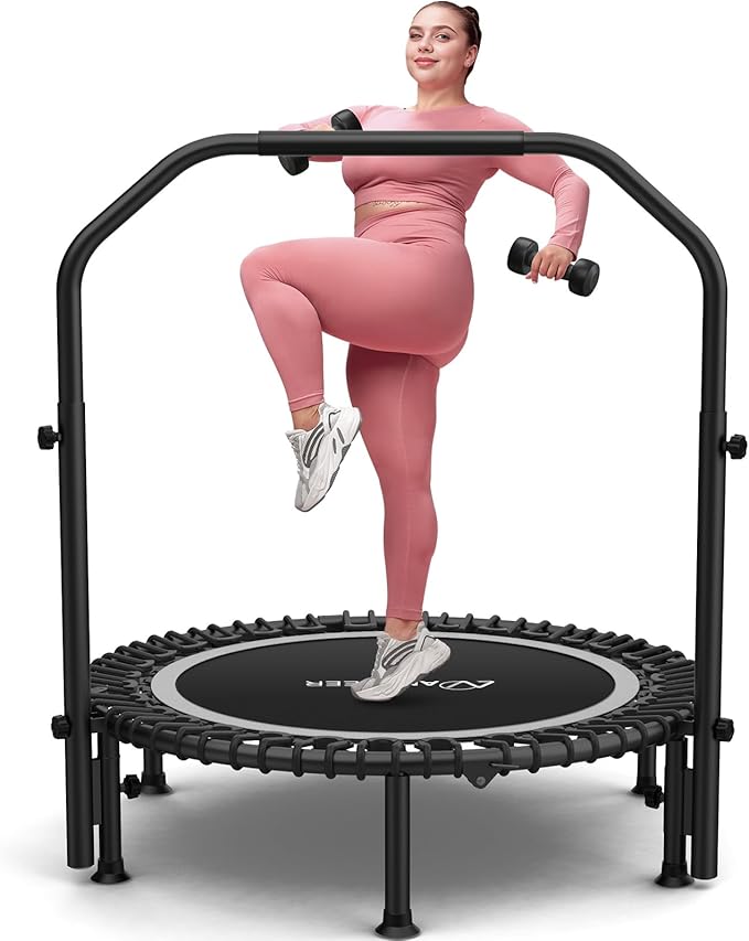 ANCHEER 40"/48" Foldable Rebounder Trampoline for Adults/Kids with Resistance Bands and Bungees, Indoor & Outdoor Mini Trampoline with Bar and Safety Padding - Max Load 450lbs/550lbs