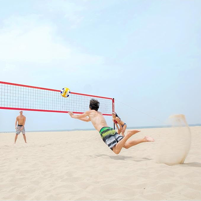 Outdoor Heavy Duty Volleyball Net Set, Anti-Sag Design, Adjustable Aluminum Poles, Portable Volleyball Net for Backyard,Grass and Beach