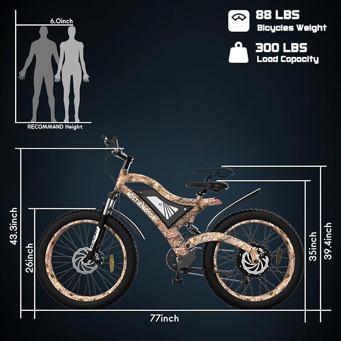 aostirmotor 1500W Electric Bike for Adults,Max Speed 31MPH Electric Mountain Bike,48V15Ah Removable Battery,26" Fat tire Electric Bicycles,with Dual Shock Absorber,Shimano 7 Speed