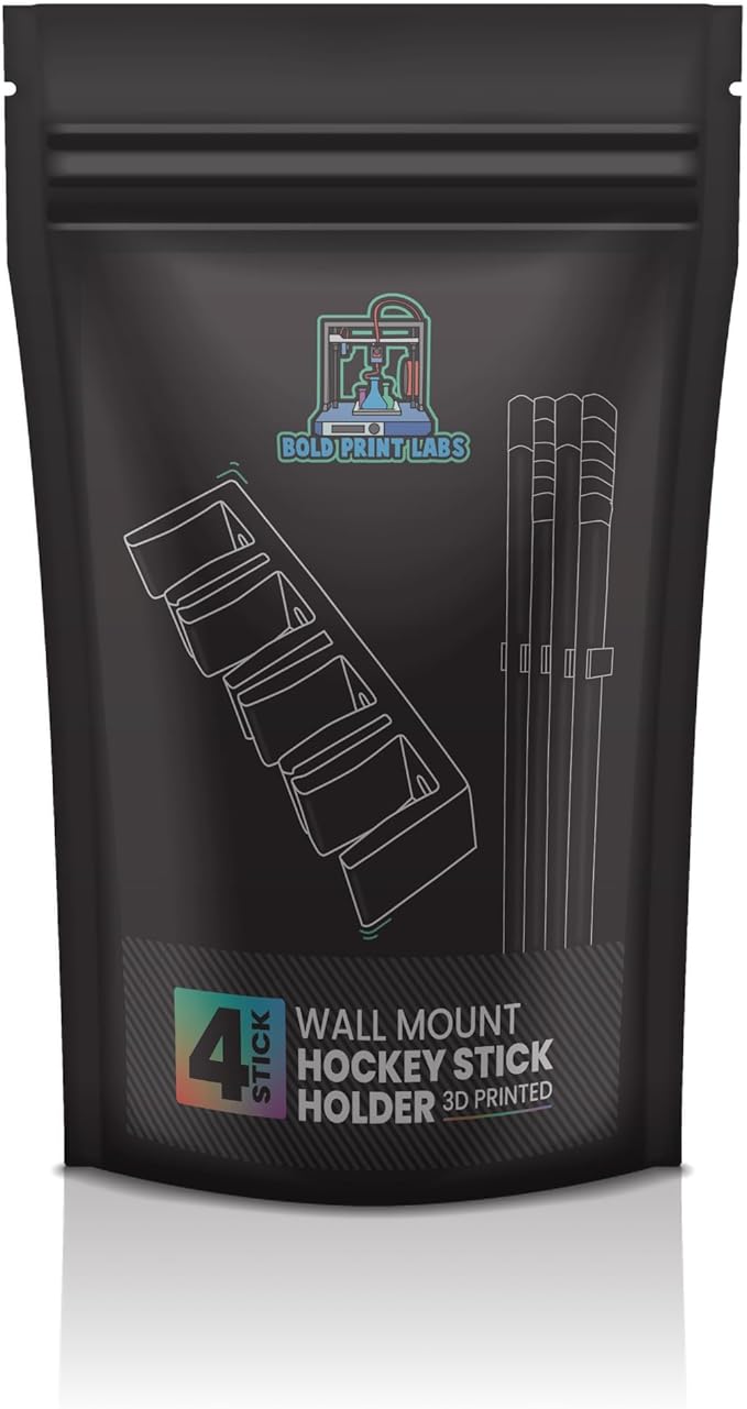 Wall Mount Hockey Stick Holder | Ice Hockey Stick Organizer (Black, 4 Stick Wall Mount)