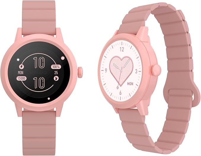 KAVVO Macaron 36mm Round Stylish Watch, 1.106'' AMOLED Retina Screen, Always-on Display, Silicone Magnetic Suction Strap, Female Health Record, Waterproof(Sakura Pink)