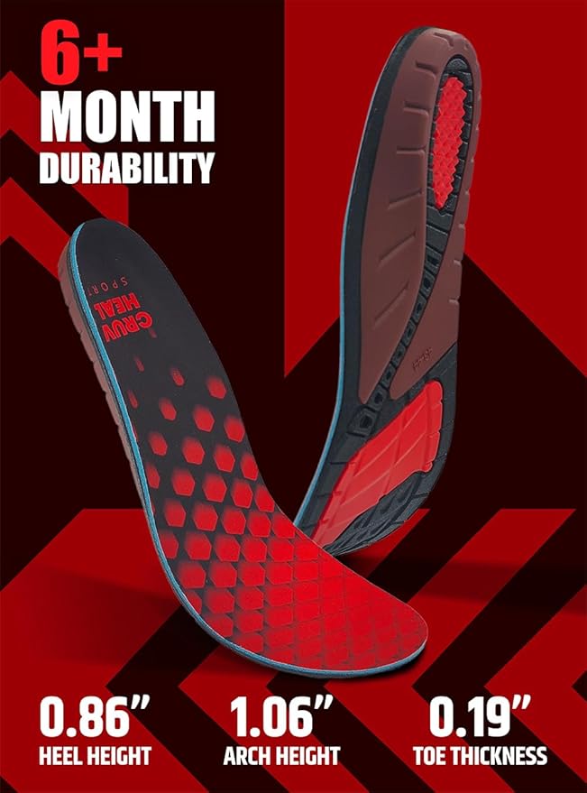 Flex Fit Sport Insoles - Medium Arch Support Inserts - Running Insoles for Sneackers - Shoe Inserts for Men and Women (Red, M)