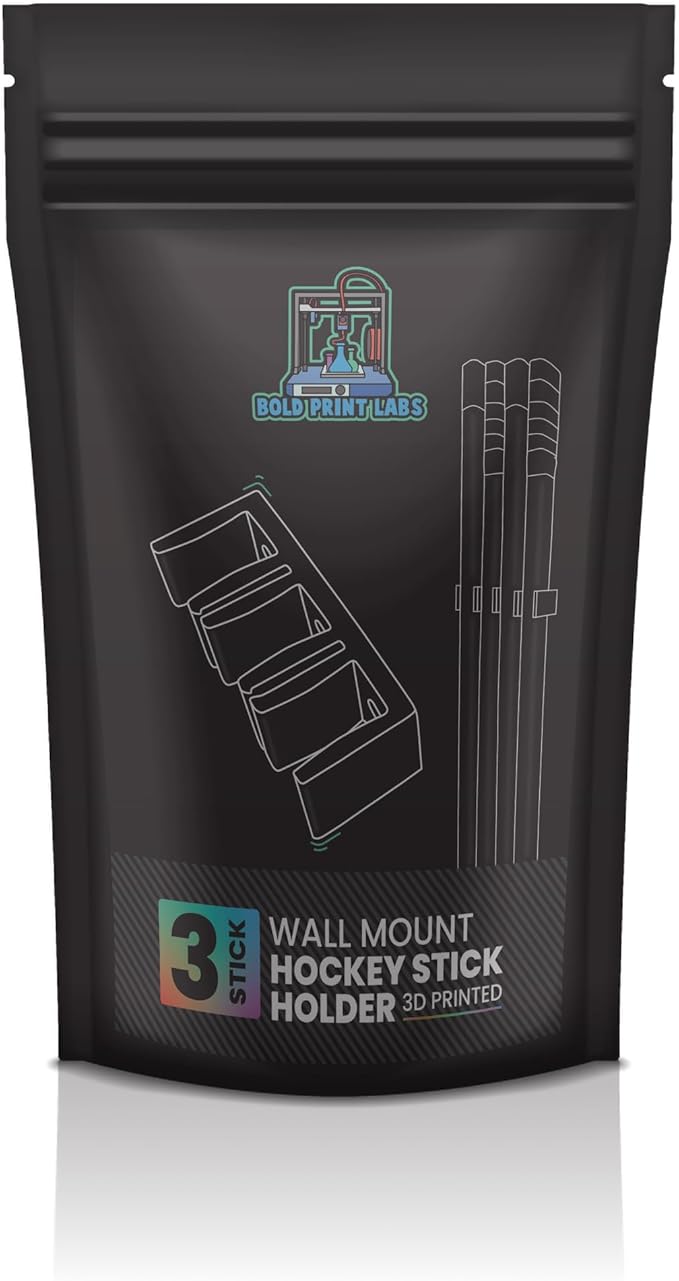Wall Mount Hockey Stick Holder | Ice Hockey Stick Organizer (Black, 3 Stick Wall Mount)