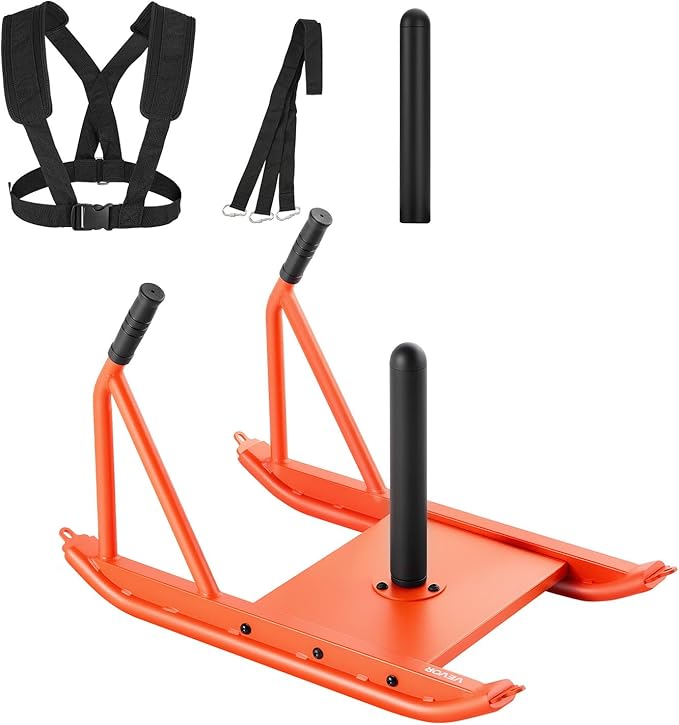 VEVOR Weight Sled, Steel Power Sled, Fitness Strength Training Sleds for Athletic Exercise Speed Improvement, Workout Fitness Equipment with Handle, Compatible with 1/2 in Weight Plates, Orange