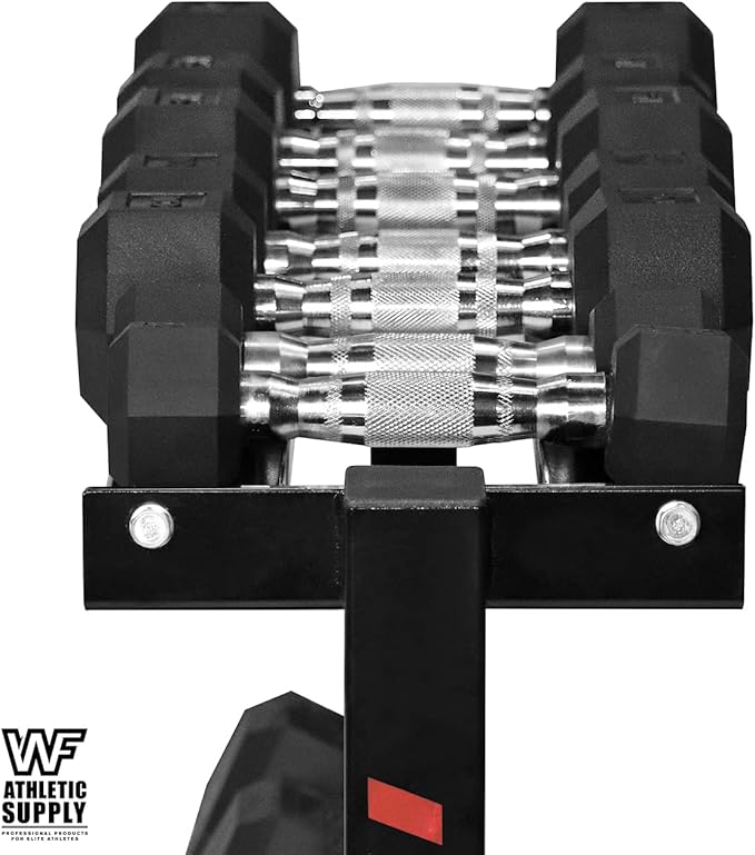 WF Athletic Supply Rubber Coated Hex Dumbbell Set with Two Tier Premium Storage Rack Built for Strength Building, Weight Loss & Home Gym β Multiple Sets Available