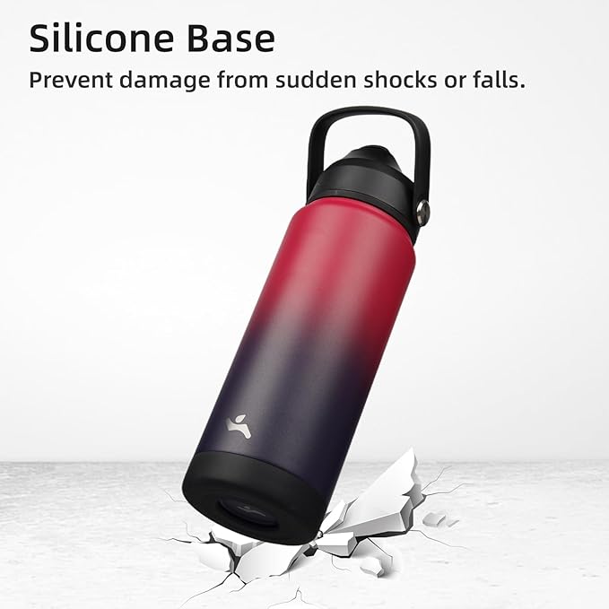 Insulated Water Bottle with Straw Lid,40 oz Stainless Steel Vacuum Metal Bottle with Silicone Handle,Rosy Red