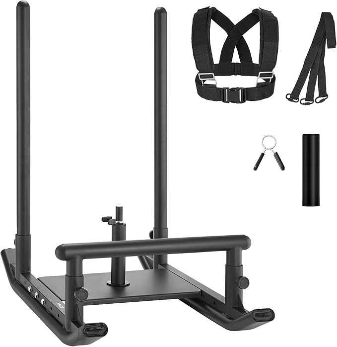 VEVOR Weight Sled, Steel Power Sled, Fitness Strength Training Sleds for Athletic Exercise Speed Improvement, Workout Fitness Equipment with Handle, Compatible with 1/2 in Weight Plates, Black