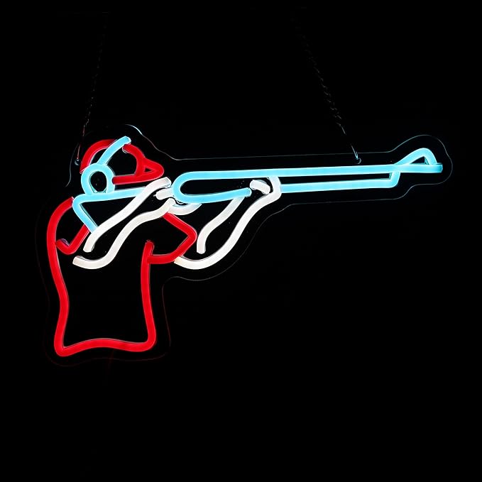 Man Shooting Neon Sign Nerf Sniper Rifle Light Up Sign Shooter Gifts Gun Player Light Sign Dimmable LED Sign for Gun Club Decor Man Cave Game Room 15.2"×9"