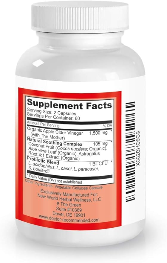 Apple Cider Vinegar Capsules - 100% Organic Apple Cider Vinegar Pills 1500 mg - Natural Digestion, Immune Booster Support & Cleansing Supplement with Probiotics - Made in The USA