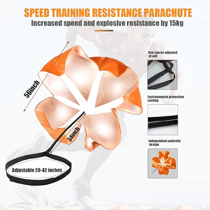 Running Speed Training, 56 inch Speed Drills Resistance Parachute Running Sprint Chute Soccer Football Sport Speed Training