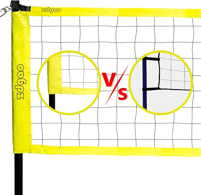 Outdoor Portable Volleyball Net System - Adjustable Height Poles with Soft Volleyball Ball, Pump, Hammer, Boundary Line, and Carry Bag for Backyard, Beach, Lawn