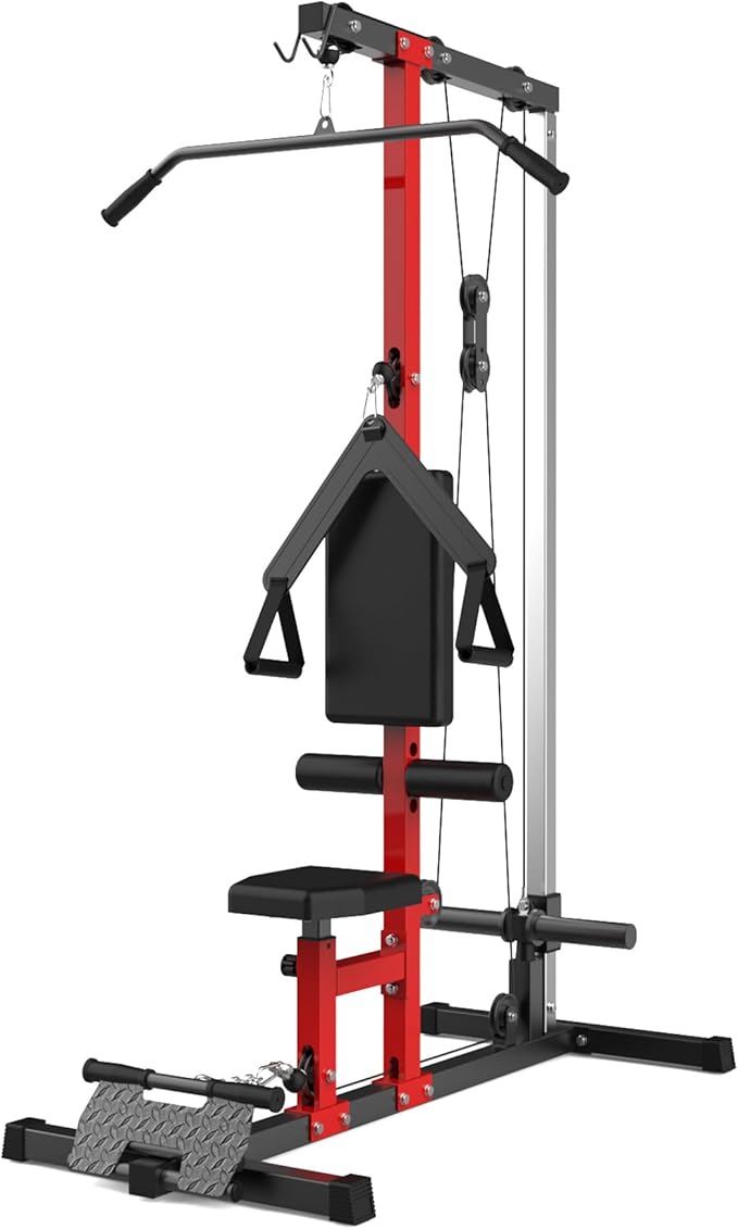 LAT Pulldown Machine, Multi-Functional Cable Machine with High and Low Pulley Station, Row Cable Machine Home Gym with Leg Support, Tricep Workout Equipment