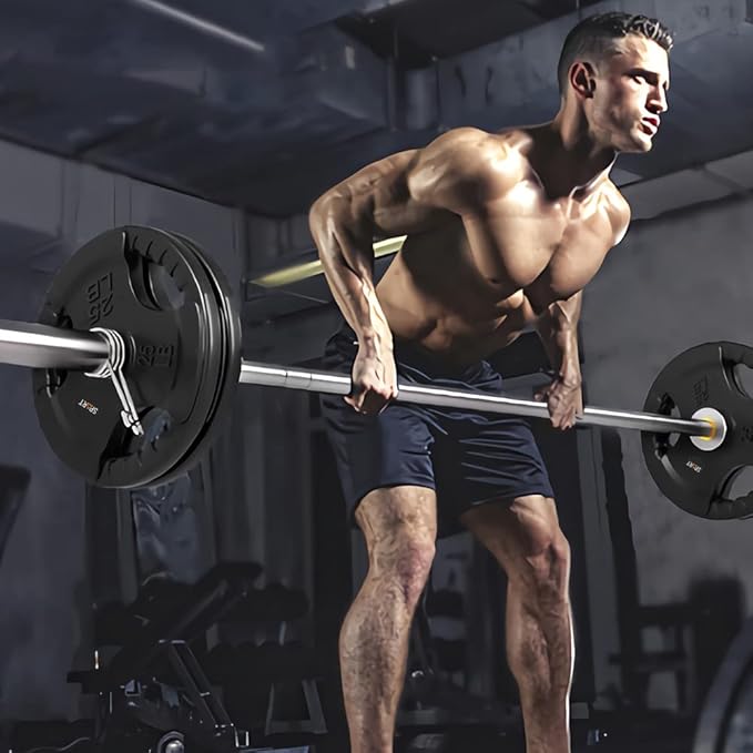 SPART Weight Plate 2-Inch Rubber Coated Olympic Grip Plate for Barbell,Solid Cast Iron Weight Plates in Pairs or Single for Strength Training,Weightlifting,Crossfit,Home Gym(5LB/10LB/25LB/35LB/45LB)