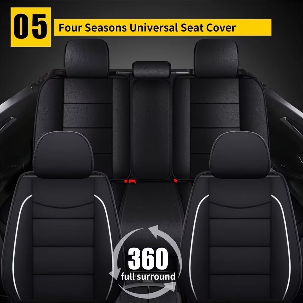 YORKNEIC Leather Car Seat Covers Fit for Hyundai Kona 2018-2025: 5 Seats Full Set Seat Covers - Waterproof Auto Seat Protector Compatible Airbag (Black)
