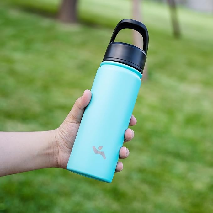 22oz Stainless Steel Bottles with 3 Lids Sport Insulated Water Bottle,Turquoise