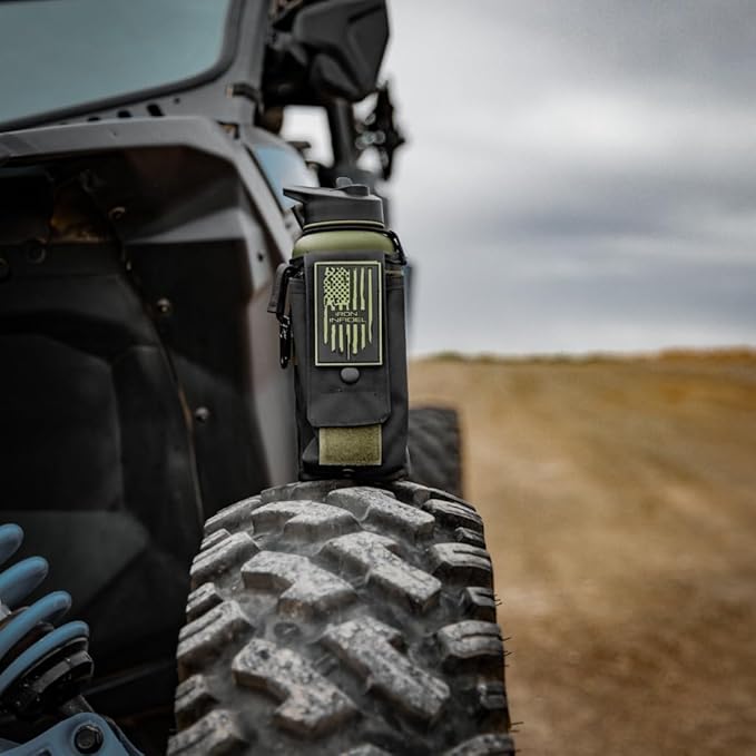 Iron Infidel Battle Bottle - 32 Oz Insulated Water Bottle with Straw Lid & Chug Cap, Stainless Steel Metal Flask Includes Rugged, Removable Sleeve for Keys, Wallet, & Phone (Widowmaker 1 Liter)