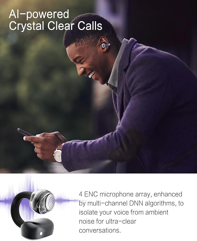 A50 Clip on Earbuds, Bluetooth 6.0 Wireless Open Ear Headphones w/5.3g Weightless Comfort,48H Playtime,3D Soundstage,Clear Call Mics,IPX5,Multipoint Connection,Fit for Workout Rose Glod