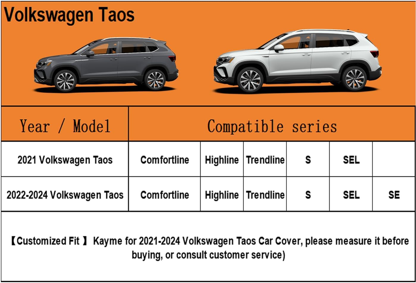 Kayme 6 Layers SUV Car Cover Custom Fit for VW Volkswagen Taos(2021-2025) Waterproof All Weather for Automobiles, Outdoor Full Cover Rain Sun UV Protection.Silver