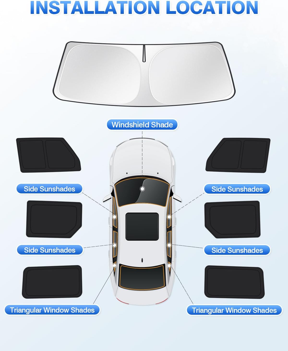 Windshield Sun Shade for 2021-2025 2026 Ford Bronco 4 Door Side Rear Window Shade Cover Sun Visor Shield Privacy Protection Keep Vehicle Cool Black 7PCS