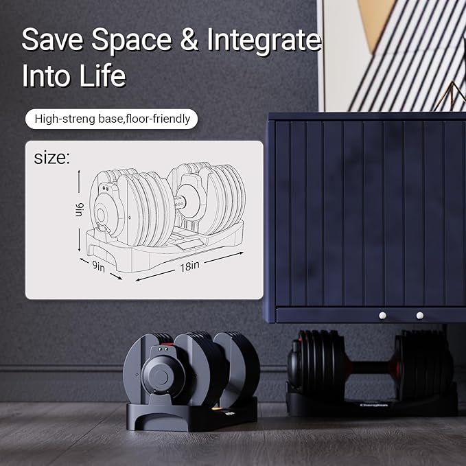 Adjustable Dumbbells 25/52.5 lbs, 9/15 in - Adjustable Weight Dumbbell Set for Full Body Exercise Training Fitness Workout in Home Gym