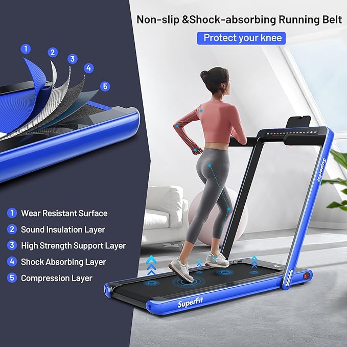 GYMAX Walking Pad, Dual LED Display 2 in 1 Under Desk Treadmill for Home with Remote & Smart App Control, 2.25HP Foldable Portable Treadmill Running Machine for Office Small Space