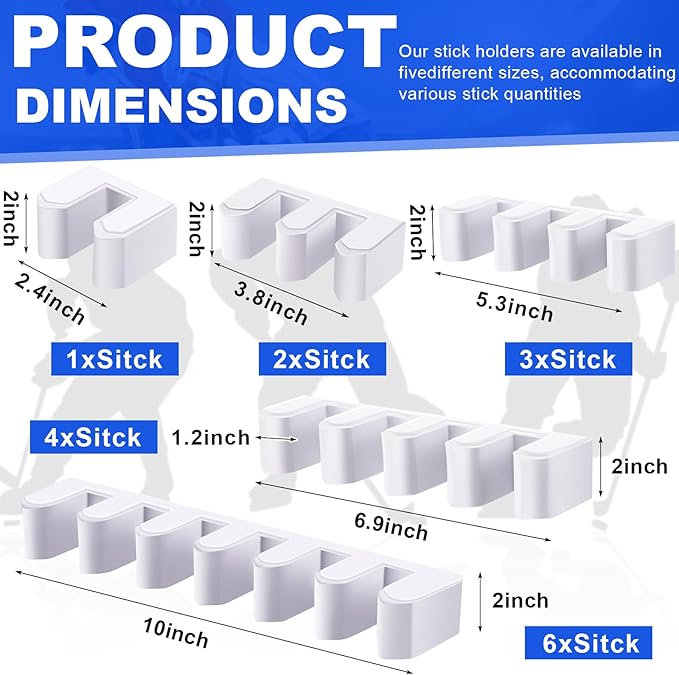 Yousoontic Hockey Stick Holder Wall Mount, 1-6 Stick Capacity, Ice and Field Hockey Organizer (Decor & Storage 2-in-1) for Home Garage Room Office Sports Decoration