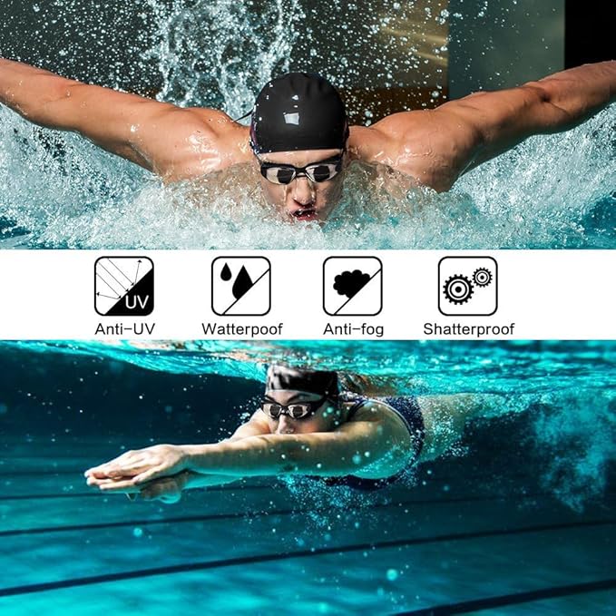 Swim Goggles Swimming Goggles No Leaking with Nose Clip, Earplugs, Swim Cap and Case for Men Women